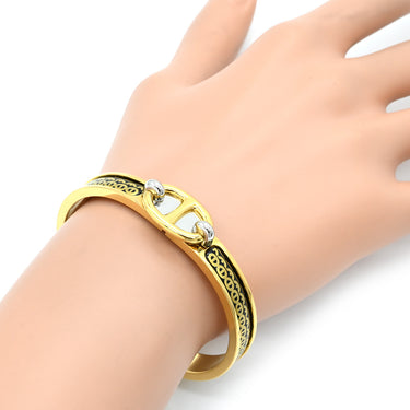 エルメス HERMES ミニクリック PM シェーヌダンクル ブラック×ゴールド メタル エナメル バングル ゴールド金具 バングル 黒 金