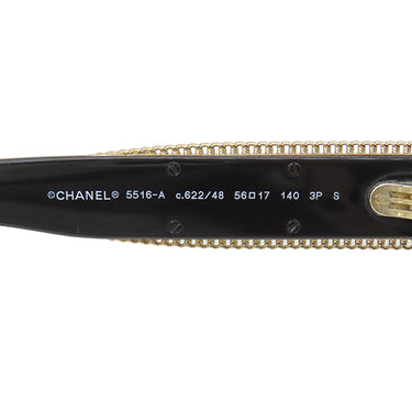 シャネル CHANEL バタフライシェイプ 56□17 5516-A ブラック×ゴールド プラスチック メタル サングラス ゴールド金具 ココマーク セルフレーム