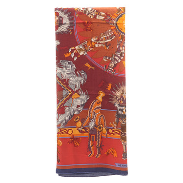 エルメス HERMES カレ140 カレジェアン レッド×オレンジ×ネイビー カシミヤ シルク スカーフ 【KACHINAS/カチナ】