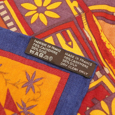 エルメス HERMES カレ140 カレジェアン レッド×オレンジ×ネイビー カシミヤ シルク スカーフ 【KACHINAS/カチナ】