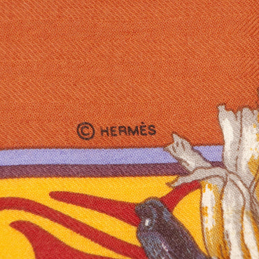 エルメス HERMES カレ140 カレジェアン レッド×オレンジ×ネイビー カシミヤ シルク スカーフ 【KACHINAS/カチナ】
