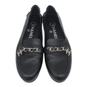 シャネル CHANEL ココマーク チェーン ローファー G34827 ブラック レザー ＃36 1/2 ローファー シルバー金具 黒