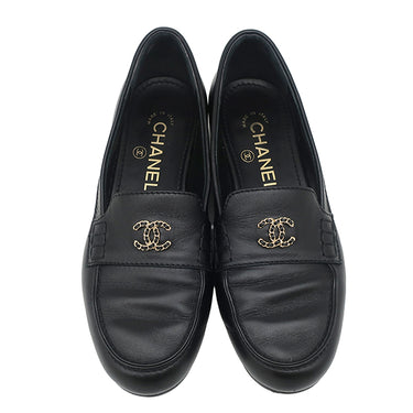 シャネル CHANEL ココマーク チェーン ローファー G35067 ブラック レザー ＃36 ローファー ゴールド金具 黒