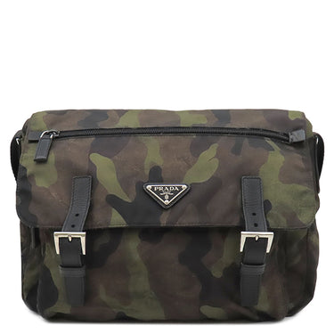プラダ PRADA 三角ロゴ メッセンジャー バッグ カーキ ナイロン ショルダーバッグ シルバー金具 カモフラ 迷彩柄