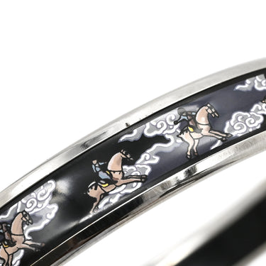 エルメス HERMES エマイユ PM ブラックXマルチカラー メタル 七宝焼き バングル シルバー金具 馬 雲 ブレスレット 七宝