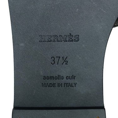 エルメス HERMES オラン H021056Z ブラック ボックスカーフ レザー #37.5 サンダル 新品 未使用 H型 黒 白ステッチ フラットサンダル