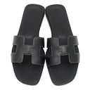 エルメス HERMES オラン H021056Z ブラック ボックスカーフ レザー #38 サンダル 新品 未使用 H型 黒 白ステッチ フラットサンダル