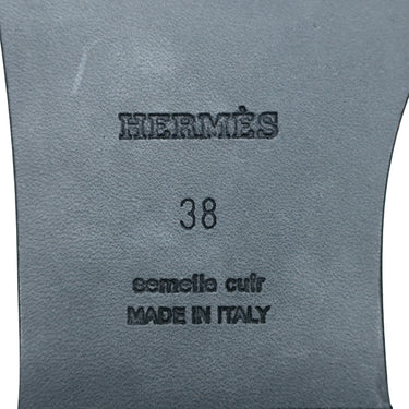 エルメス HERMES オラン H021056Z ブラック ボックスカーフ レザー #38 サンダル 新品 未使用 H型 黒 白ステッチ フラットサンダル
