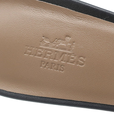 エルメス HERMES オアジス H071002Z ブラック カーフ #37 1/2 サンダル 新品未使用 H型 ヒールサンダル 黒
