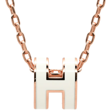 エルメス HERMES ポップアッシュ ミニ ペンダント ホワイト×ローズゴールド GP ラッカー ネックレス ピンクゴールド金具 白 Hモチーフ 新品 未使用