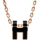 エルメス HERMES ポップアッシュ ミニ ペンダント ブラックXローズゴールド GP ラッカー ネックレス ピンクゴールド金具 黒 Hモチーフ 新品 未使用