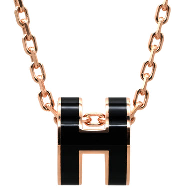 エルメス HERMES ポップアッシュ ミニ ペンダント ブラックXローズゴールド GP ラッカー ネックレス ピンクゴールド金具 黒 Hモチーフ 新品 未使用