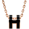 エルメス HERMES ポップアッシュ ミニ ペンダント ブラックXローズゴールド GP ラッカー ネックレス ピンクゴールド金具 黒 Hモチーフ 新品 未使用