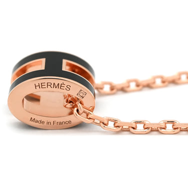 エルメス HERMES ポップアッシュ ミニ ペンダント ブラックXローズゴールド GP ラッカー ネックレス ピンクゴールド金具 黒 Hモチーフ 新品 未使用