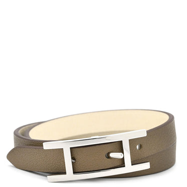 エルメス HERMES ビーアピ ドゥブルトゥール H064647CKCD エトゥープ×ナタ ヴォースイフト メタル T2 ブレスレット シルバー金具 グレージュ 白 リバーシブル 2連 2色