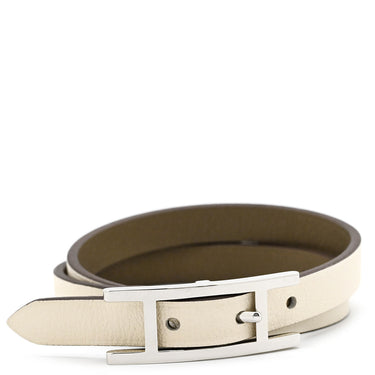 エルメス HERMES ビーアピ ドゥブルトゥール H064647CKCD エトゥープ×ナタ ヴォースイフト メタル T2 ブレスレット シルバー金具 グレージュ 白 リバーシブル 2連 2色
