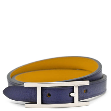エルメス HERMES ビーアピ ドゥブルトゥール ネイビー×イエロー ヴォースイフト メタル T2 ブレスレット シルバー金具 紺 黄 behapi リバーシブル バイカラー 2連