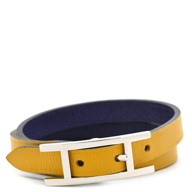 エルメス HERMES ビーアピ ドゥブルトゥール ネイビー×イエロー ヴォースイフト メタル T2 ブレスレット シルバー金具 紺 黄 behapi リバーシブル バイカラー 2連