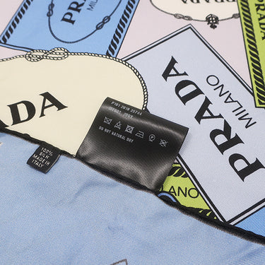 プラダ PRADA プリントシルクツイル スカーフ 90 1FF001 2DGY セレステ シルク スカーフ ロゴ ヘリテージ
