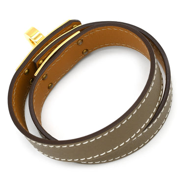 エルメス HERMES ケリードゥブルトゥール エトゥープ×ゴールド ヴォースイフト GP T2 ブレスレット グレージュ 2重 2連 レザーブレス