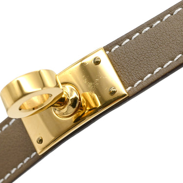 エルメス HERMES ケリードゥブルトゥール エトゥープ×ゴールド ヴォースイフト GP T2 ブレスレット グレージュ 2重 2連 レザーブレス
