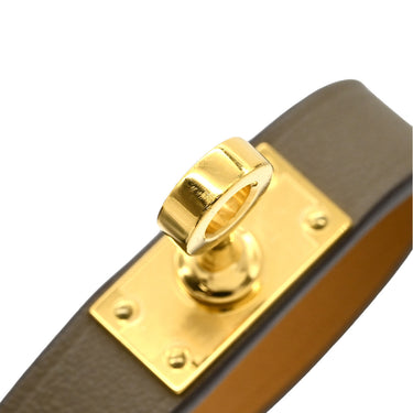 エルメス HERMES ミニ ケリードゥブルトゥール エトゥープ×ゴールド ヴォースイフト GP T2 ブレスレット グレージュ 2重 2連 レザーブレス