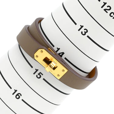 エルメス HERMES ミニ ケリードゥブルトゥール エトゥープ×ゴールド ヴォースイフト GP T2 ブレスレット グレージュ 2重 2連 レザーブレス