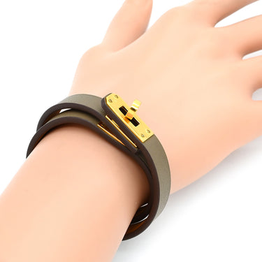 エルメス HERMES ミニ ケリードゥブルトゥール エトゥープ×ゴールド ヴォースイフト GP T2 ブレスレット グレージュ 2重 2連 レザーブレス