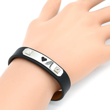 エルメス Hermes アスドゥクール ハート ブラック×シルバー スイフト メタル T2 ブレスレット レザーブレス 黒