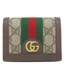 グッチ GUCCI オフィディア GG カードケース 523155 ベージュ×エボニー GGスプリームキャンバス レザー 二つ折り財布 ゴールド金具 ウェブ ストライプ