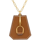 エルメス HERMES クロシェット エリタージュ ゴールド レザー GP ネックレス ゴールド金具 茶 あぶみ ロングネックレス