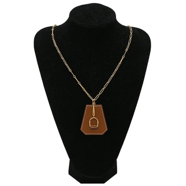 エルメス HERMES クロシェット エリタージュ ゴールド レザー GP ネックレス ゴールド金具 茶 あぶみ ロングネックレス