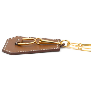 エルメス HERMES クロシェット エリタージュ ゴールド レザー GP ネックレス ゴールド金具 茶 あぶみ ロングネックレス