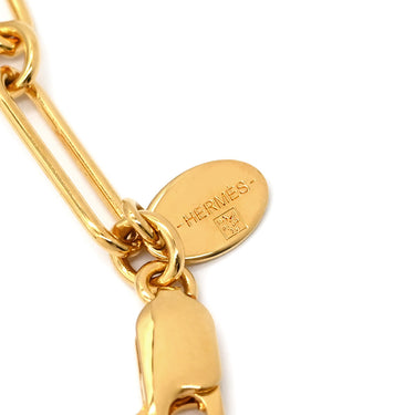 エルメス HERMES クロシェット エリタージュ ゴールド レザー GP ネックレス ゴールド金具 茶 あぶみ ロングネックレス