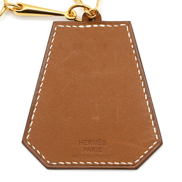 エルメス HERMES クロシェット エリタージュ ゴールド レザー GP ネックレス ゴールド金具 茶 あぶみ ロングネックレス