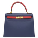 エルメス HERMES ケリー28 外縫い ブルーサフィール×ルージュカザック ヴォーエプソン 2WAYバッグ ゴールド金具 【PO品】 ハンドバッグ ショルダー