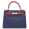 エルメス HERMES ケリー28 外縫い ブルーサフィール×ルージュカザック ヴォーエプソン 2WAYバッグ ゴールド金具 【PO品】 ハンドバッグ ショルダー