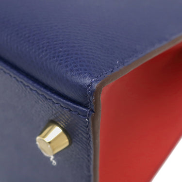 エルメス HERMES ケリー28 外縫い ブルーサフィール×ルージュカザック ヴォーエプソン 2WAYバッグ ゴールド金具 【PO品】 ハンドバッグ ショルダー