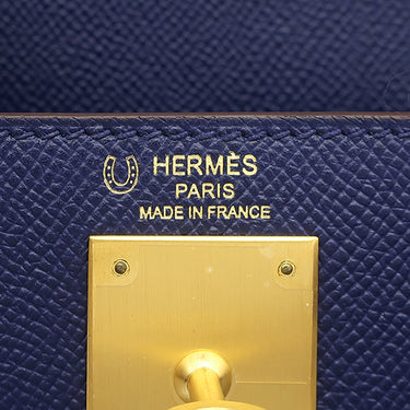 エルメス HERMES ケリー28 外縫い ブルーサフィール×ルージュカザック ヴォーエプソン 2WAYバッグ ゴールド金具 【PO品】 ハンドバッグ ショルダー