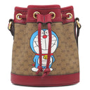 グッチ GUCCI ドラえもんコラボ ミニバケット 647801 ブラウン×レッド GGスプリームキャンバス ショルダーバッグ ゴールド金具 茶 赤