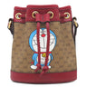 グッチ GUCCI ドラえもんコラボ ミニバケット 647801 ブラウン×レッド GGスプリームキャンバス ショルダーバッグ ゴールド金具 茶 赤