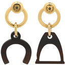 エルメス HERMES アミュレット エスケトル ブラウンXゴールド GP バッファローホーン ピアス 馬蹄 鐙