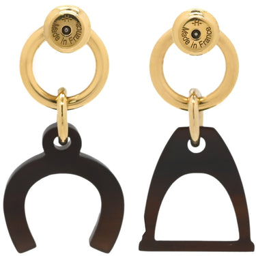 エルメス HERMES アミュレット エスケトル ブラウンXゴールド GP バッファローホーン ピアス 馬蹄 鐙