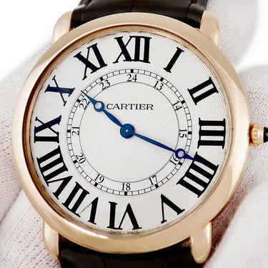 腕時計 カルティエ Cartier ロンド ルイ カルティエ XL W6801004 手巻き メンズ K18PG無垢 ローマン 青針 ギョウシェ