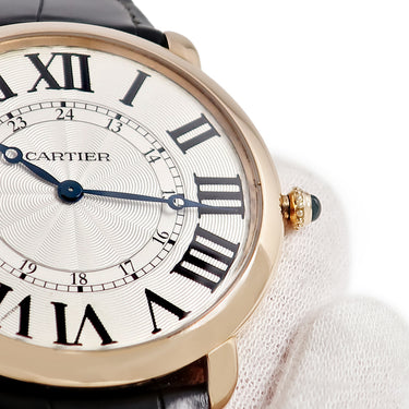 腕時計 カルティエ Cartier ロンド ルイ カルティエ XL W6801004 手巻き メンズ K18PG無垢 ローマン 青針 ギョウシェ