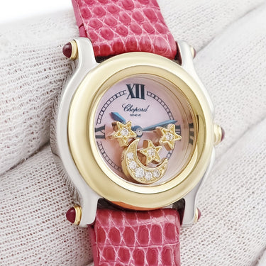 腕時計 ショパール CHOPARD ハッピースポーツ ムーンスター 27/8246-21 クオーツ レディース K18YG×SS 純正ダイヤ ムービング シェル