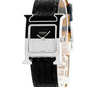 腕時計 エルメス HERMES Hウォッチ ドゥブル ジュー PM HH1.233 クオーツ レディース 純正ダイヤ H型 黒エナメル ツートーンダイヤル