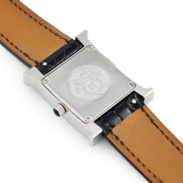 腕時計 エルメス HERMES Hウォッチ ドゥブル ジュー PM HH1.233 クオーツ レディース 純正ダイヤ H型 黒エナメル ツートーンダイヤル
