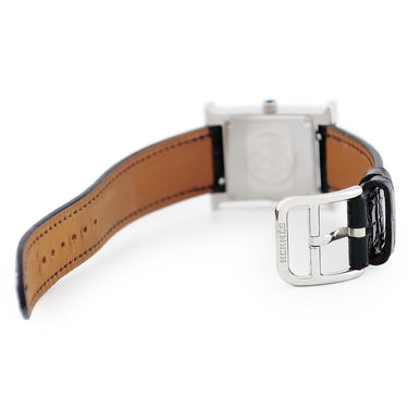 腕時計 エルメス HERMES Hウォッチ ドゥブル ジュー PM HH1.233 クオーツ レディース 純正ダイヤ H型 黒エナメル ツートーンダイヤル