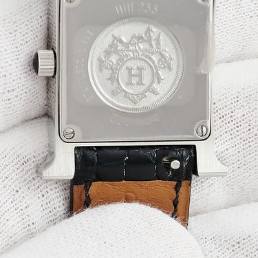 腕時計 エルメス HERMES Hウォッチ ドゥブル ジュー PM HH1.233 クオーツ レディース 純正ダイヤ H型 黒エナメル ツートーンダイヤル